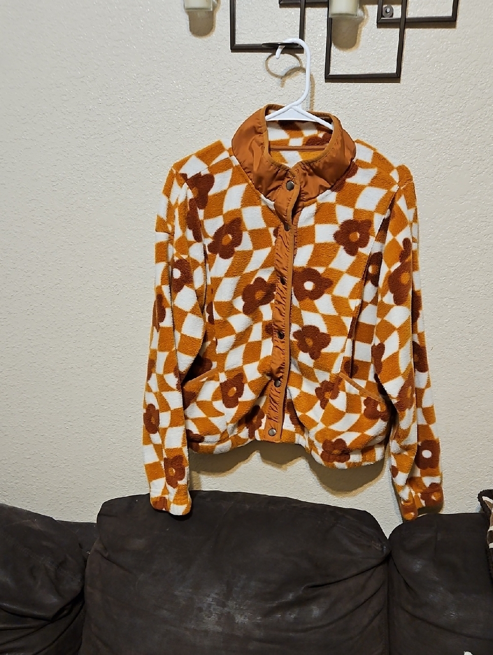 Teddy Jacket with Retro Floral Check in Orange & White
